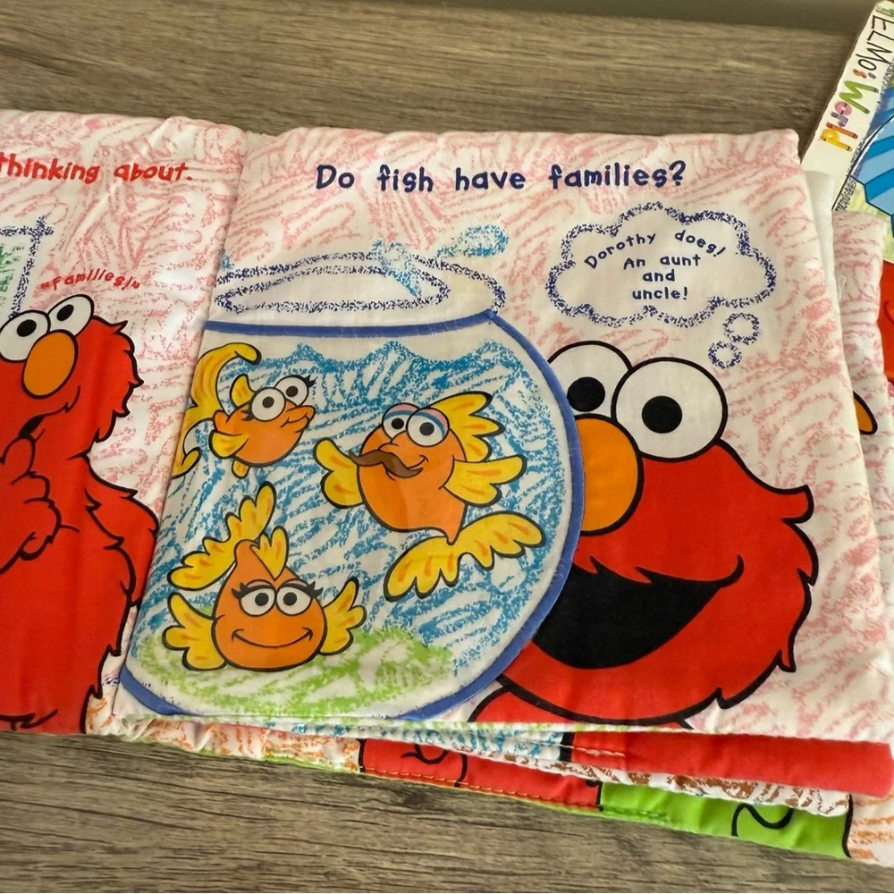 Vintage Y2K Sesame Street Elmo’s World Music Puzzle & Happy Families Cloth Book